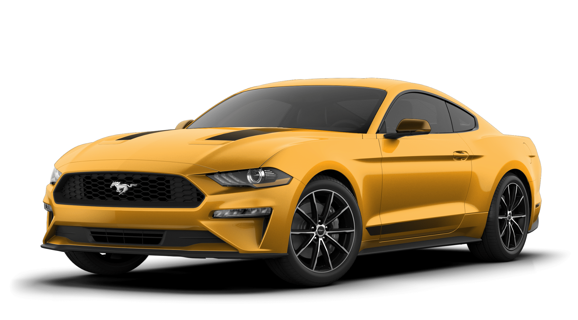 Ford Mustang 2.3L EcoBoost in Yellow Dual Logo Black Metal License Plate Frame